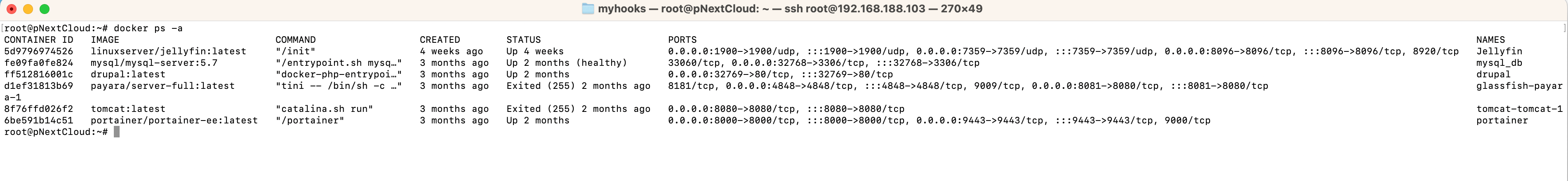 docker ps -a shows all containers, running and stopped